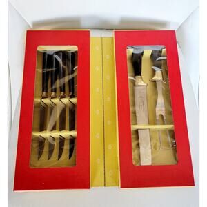 Sheffield Carving Set W/ 4 Steak knives Crown Crest Stainless Steel 6 pc VTG Set